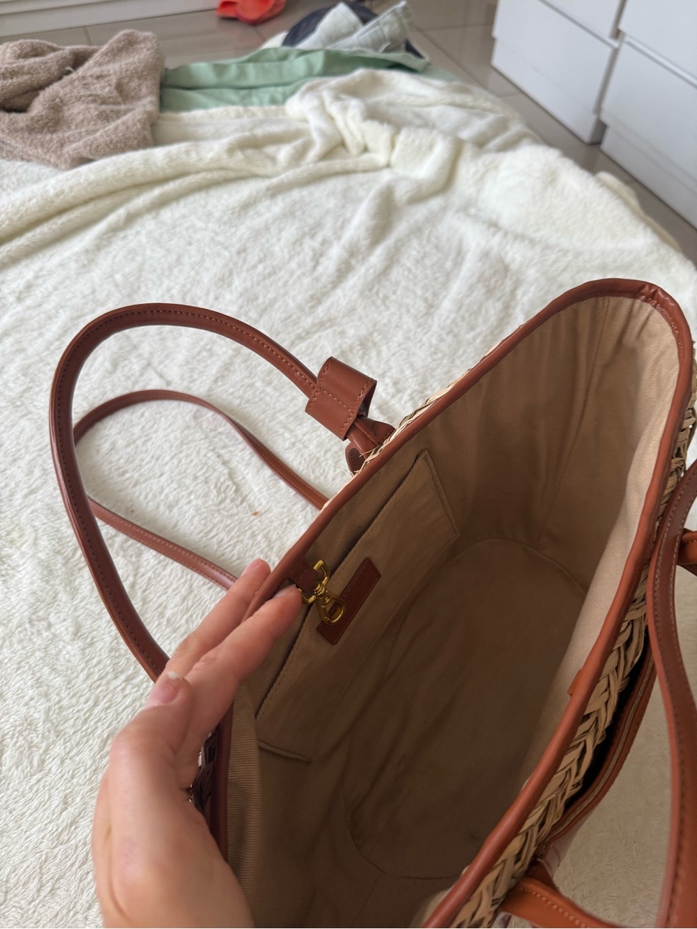 Jacquemus Le Panier Soli Straw Basket Tote Bag Brown Leather Crossbody - Picture 3 of 8